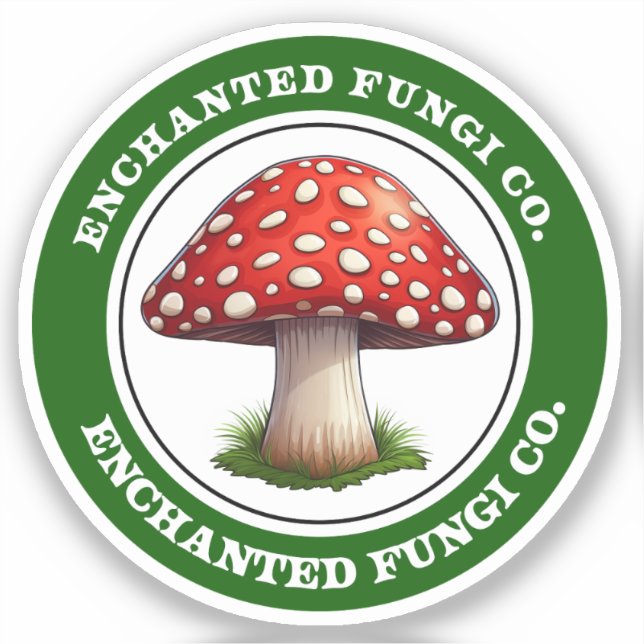 Adesivo Retro Verde Amanita Muscaria Mushroom Sticker (Frente)