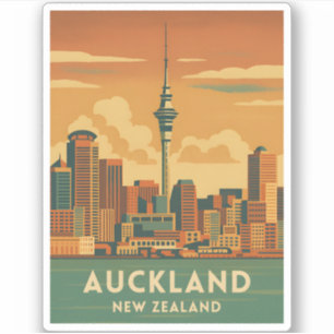 Adesivo Retro Viagens vintage Auckland Cidade Nova Zelândi