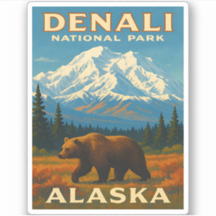 Adesivo Retro Viagens vintage no Parque Nacional Denali Al