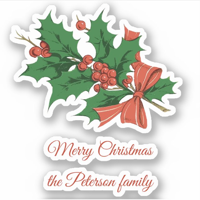 Adesivo Retro Vintage Merry Christmas Holly Nome do Arco (Frente)