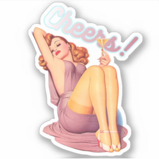 Adesivo Retro Vintage Redhead Pin-up Girl with Cocktail
