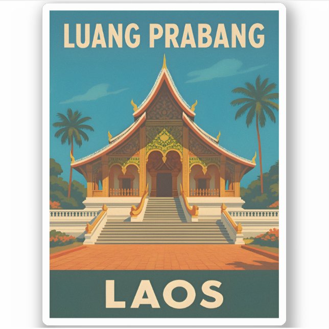 Adesivo Retro Vintage Travel Luang Prabang Laos Temple (Frente)