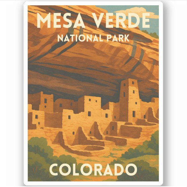 Adesivo Retro Vintage Travel Mesa Verde National Park (Frente)