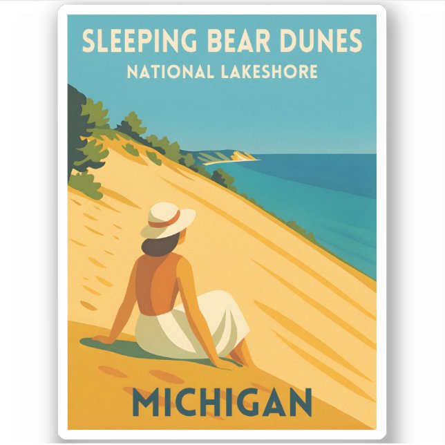 Adesivo Retro Vintage Travel Michigan Sleeping Bear Dunes (Frente)