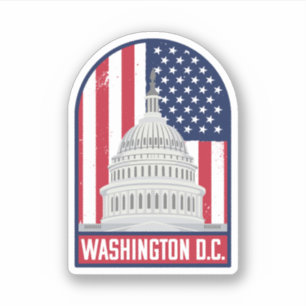 Adesivo Retro Washington D.C. Capital Dome com Bandeira
