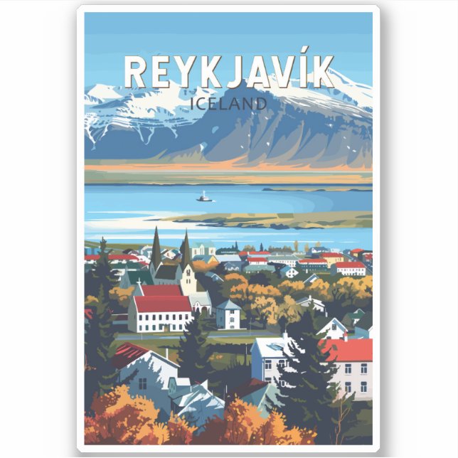 Adesivo Reykjavík Islândia Viagem Art Vintage (Frente)