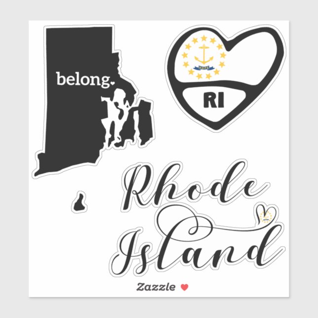 Adesivo Rhode Island, 3 Designs, Love RI, Die Cut (Folha)