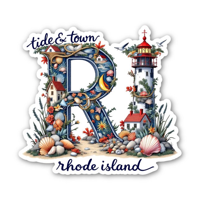 Adesivo Rhode Island Sticker | Tide & Town Coastal Design (Rhode Island Sticker | Tide & Town Coastal Design by PiggyPrint Stickers.)
