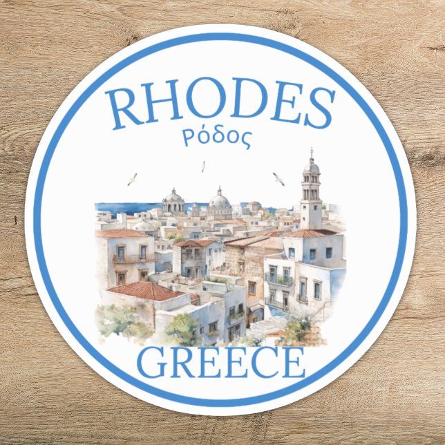 Adesivo Rhodes Greece Watercolor – Greek Island Travel (Criador carregado)