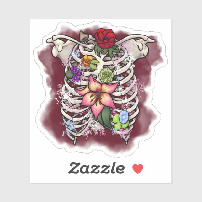 Adesivo Ribcagem Floral de Aquarela (Folha)