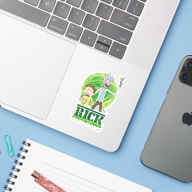 Adesivo RICK E MORTY™ | Abertura Verde (Notebook com iPhone)
