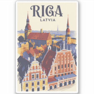 Adesivo Riga Letônia Ilustração Viagem Arte Vintage