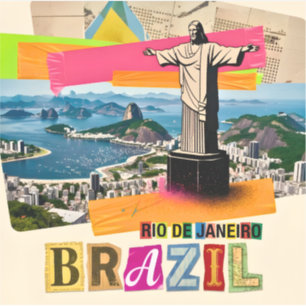 Adesivo Rio de Janeiro Brasil Cristo Colagem Retrô Viagem