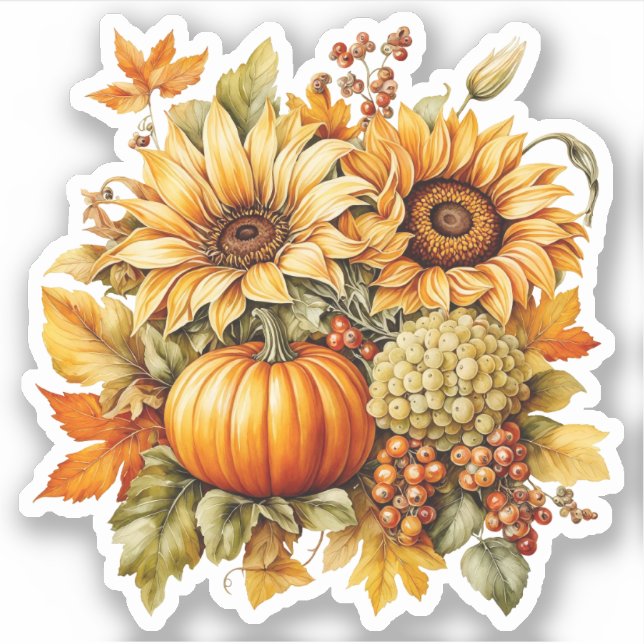 Adesivo Riqueza de Queda - Girassol, Uvas, Abóboras (Frente)