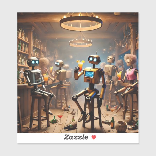 Adesivo robots having fun in a bar (Folha)
