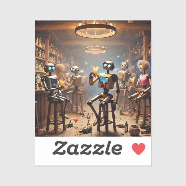 Adesivo robots having fun in a bar (Folha)