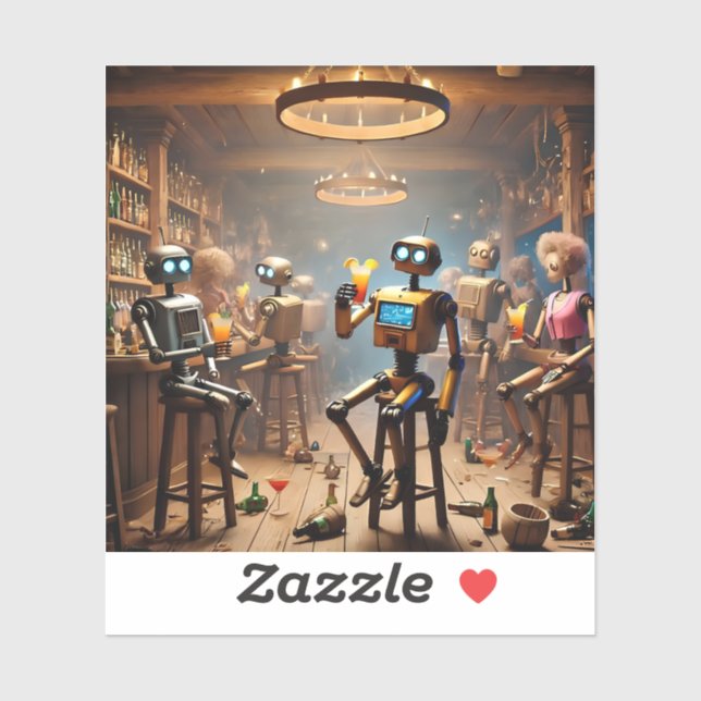 Adesivo robots having fun in a bar (Folha)