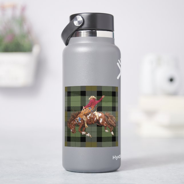 Adesivo Rodeo Bronco Busting Cowboy Na Xadrez (HidroFlask)