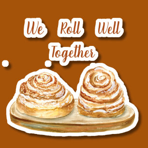 Adesivo Rolos de Canela Aquarela Nós Rolamos Bem Juntos