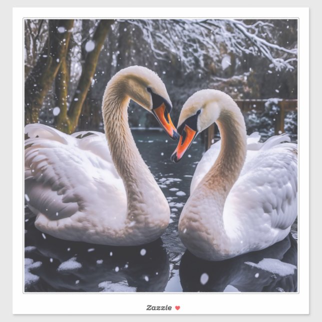 Adesivo Romantic Swans in a Winter Wonderland (Folha)