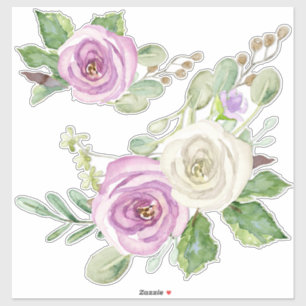 Adesivo Rosa branco roxo da aguarela elegante moderna