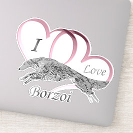 Adesivo Rosa I Love Borzoi Die Cort Vinyl Sticker