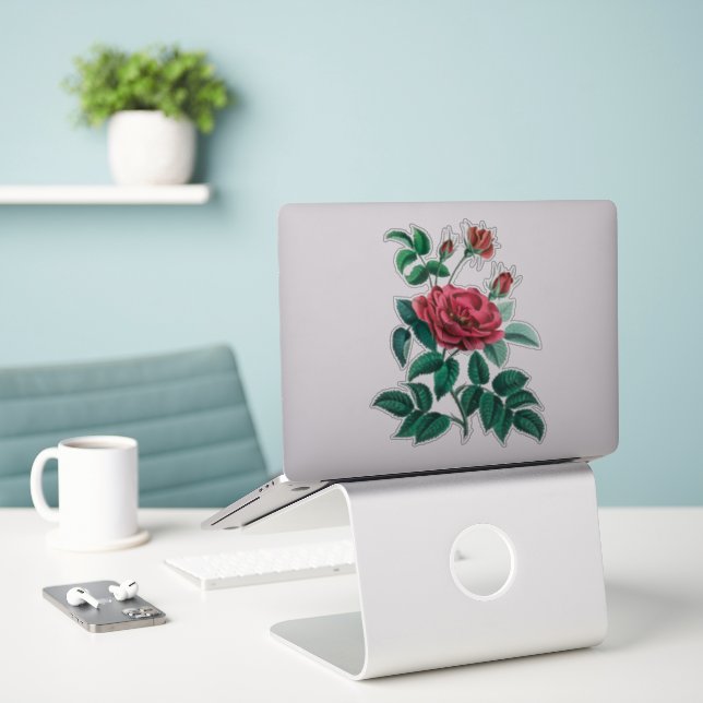Adesivo Rosa Vermelha Vintage (Laptop na mesa)