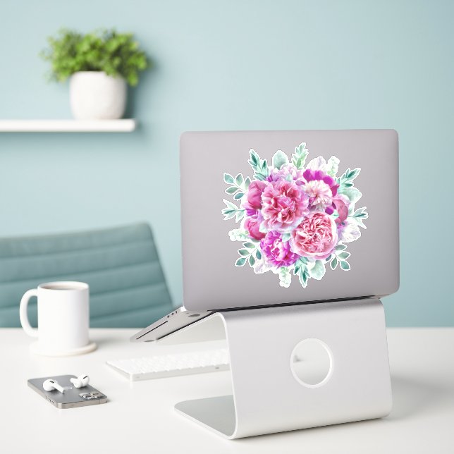 Adesivo Rosas claro e Roxos (Laptop na mesa)