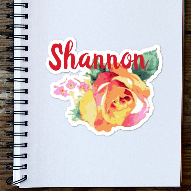 Adesivo Rosas de Rosa de Aquarela Flourar Nome Personaliza (Criador carregado)