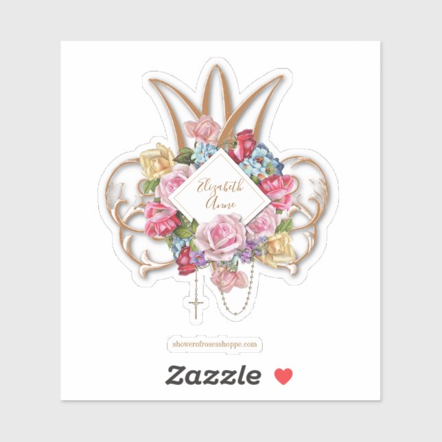 Adesivo Rosas Elegante Santa Rosary Marian Monograma (Folha)