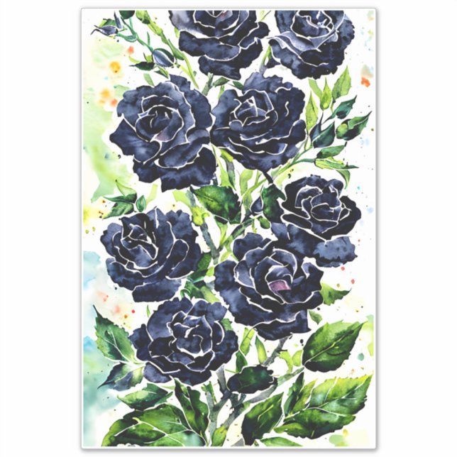 Adesivo Rosas Pretos Flores Gótico Pintura Por Aquarela (Frente)