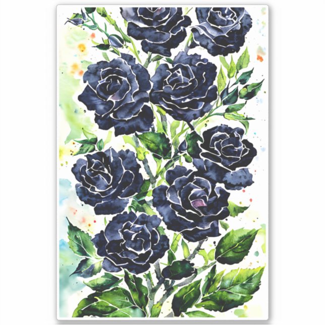 Adesivo Rosas Pretos Flores Gótico Pintura Por Aquarela (Frente)