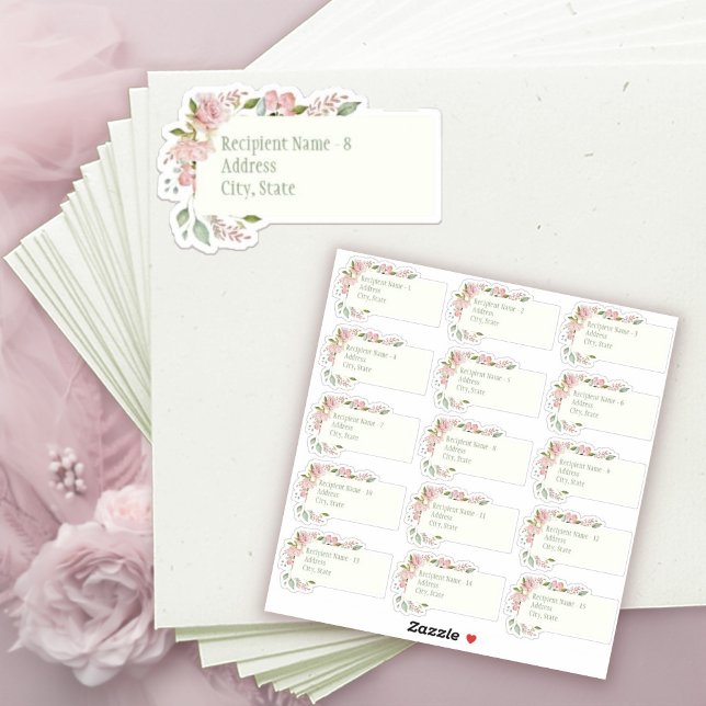 Adesivo Rosas Rosa Sage Chá de panela Verde Cabos de Corre (Pink Watercolor Roses Sage Green Bridal Shower Mailing Labels Sticker)
