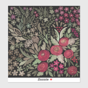 Adesivo Rosas vermelhas de aquarelas flores verdes florais