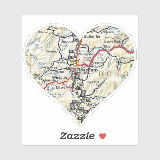 Adesivo Roseburg Oregon Map (Folha)