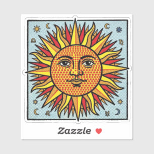 Adesivo Rosto do Sol Celestial em Estilo de Arte Pop Comic