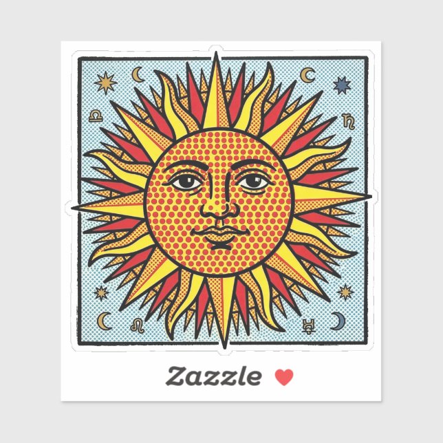 Adesivo Rosto do Sol Celestial em Estilo de Arte Pop Comic (Folha)
