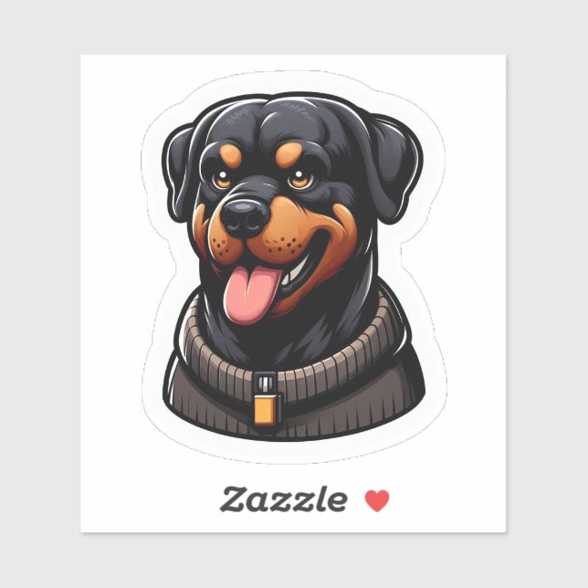 Adesivo Rottweiler Alegre em uma Suéter (Folha)