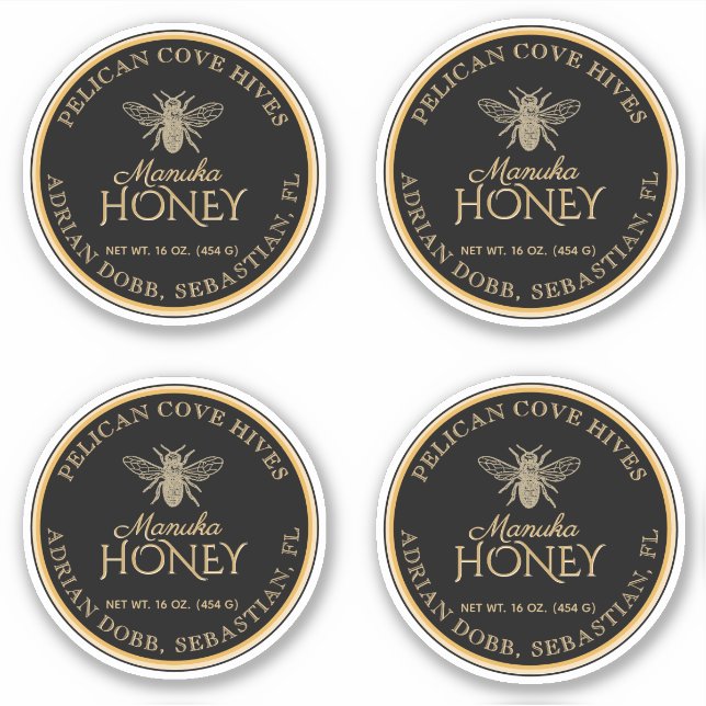 Adesivo Rótulo de abelhas Dourada de 2,5" Manuka Honey Bla (Frente)