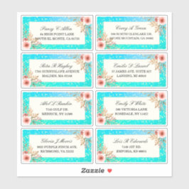Adesivo Rótulo de Endereço de Casamento de Dourado Teal Fl