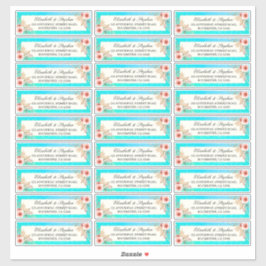 Adesivo Rótulo de Endereço de Casamento de Dourado Teal Fl