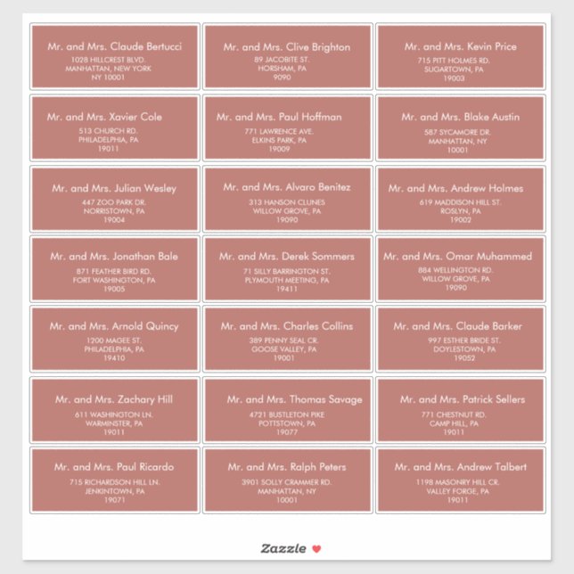 Adesivo Rótulo de Endereço de Convidado de Casamento Minim (Folha)