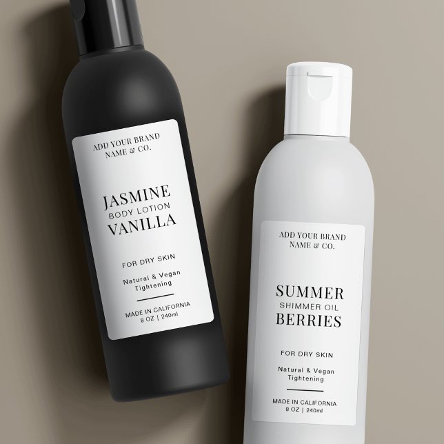 Adesivo Rótulo de Frasco de Cosmo Preto Mínimo Elegante e  (Fully editable cosmo bottle vertical rectangle labels with fully editable text)