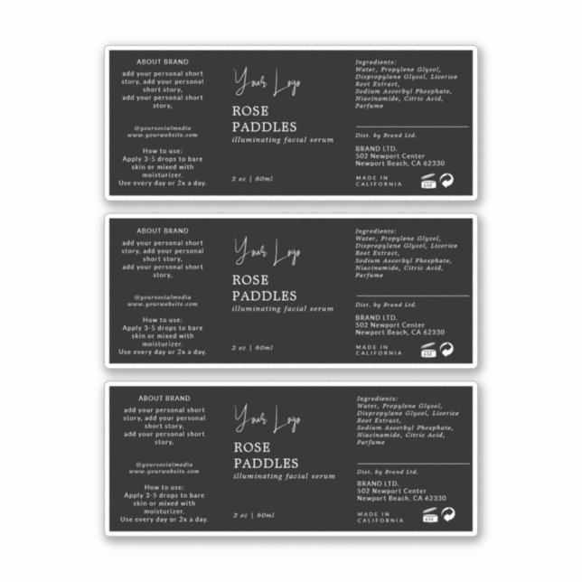 Adesivo Rótulo de Frasco de Dropper Cosmético (Frente)