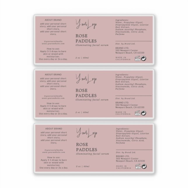 Adesivo Rótulo de Frasco de Dropper Cosmético (Frente)