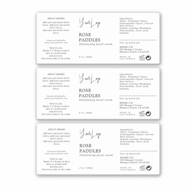 Adesivo Rótulo de Frasco de Dropper Cosmético (Frente)