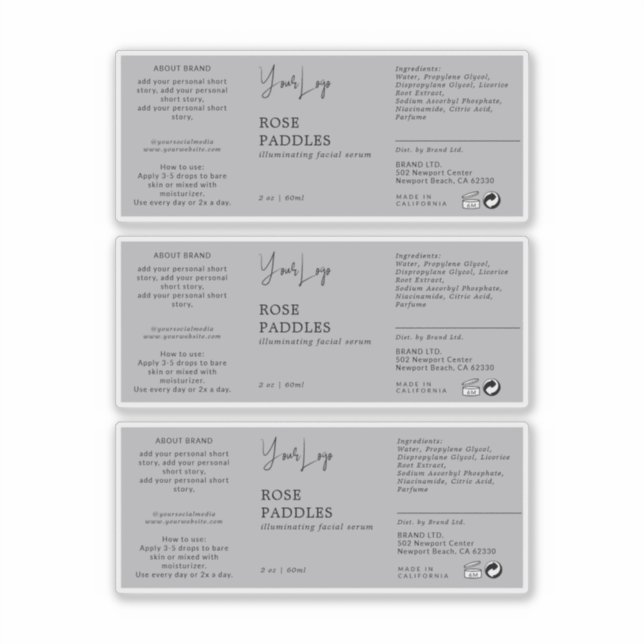 Adesivo Rótulo de Frasco de Dropper Cosmético (Frente)