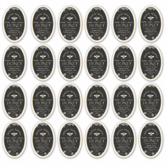 Adesivo Rótulo de Mel Oval de Queenline 8 oz com Abelha de (Frente)