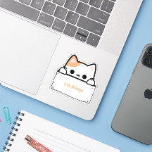 Rótulo de Nome de Gato Branco Cute Personalizado -