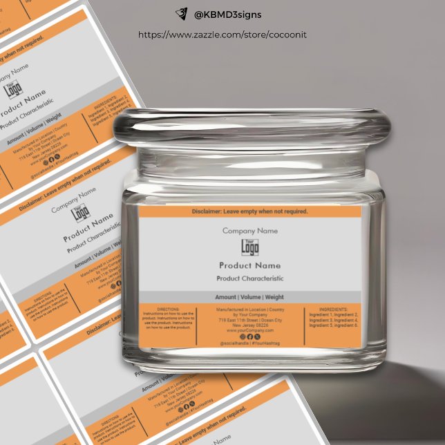 Adesivo Rótulo de produto Simples Jar, Cinza de Contentor (Simple Jar, Container Gray Orange Product Label 3.25x2.125)